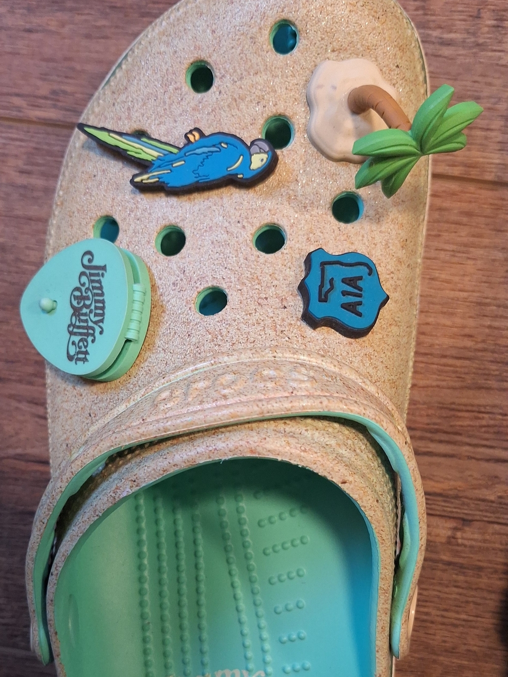 CROCS Jimmy Buffet Seafoam Glitter Sandals with Aqua InsoleS☆SZ M9 W11☆ - Picture 3 of 6